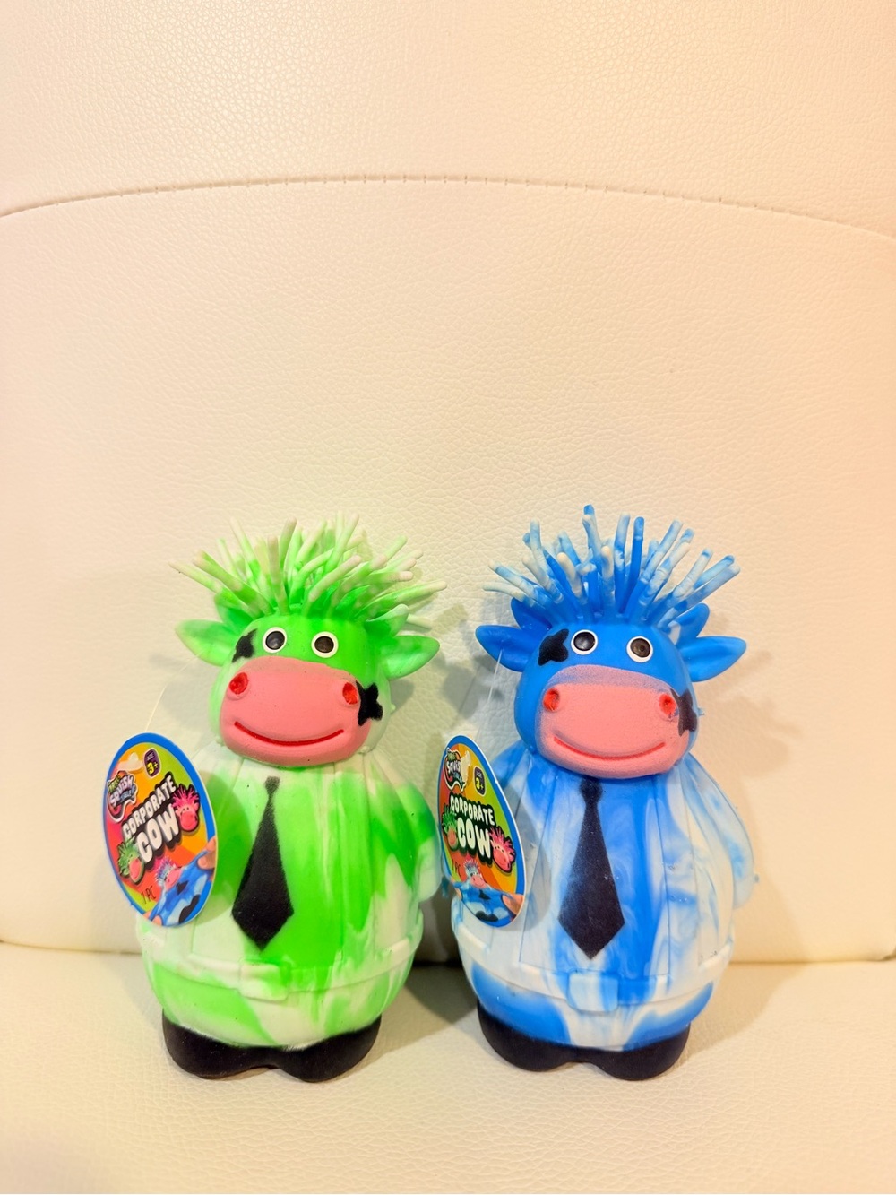 Squeeze 'n' Stretch Cow Toy - Green & Blue